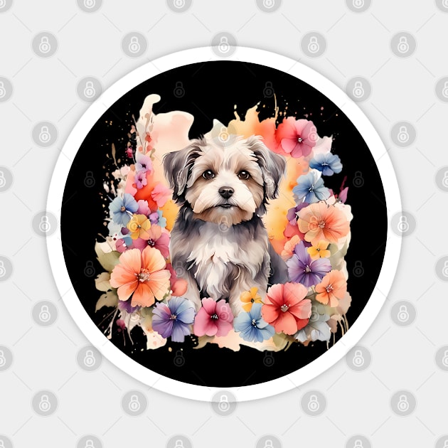 A havanese decorated with beautiful watercolor flowers Magnet by CreativeSparkzz